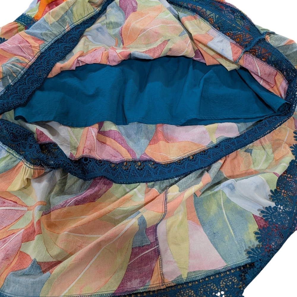 Diamond True XL Tropical Women's Boho A-Line Skirt Blue Lace Trim - Picture 5 of 11